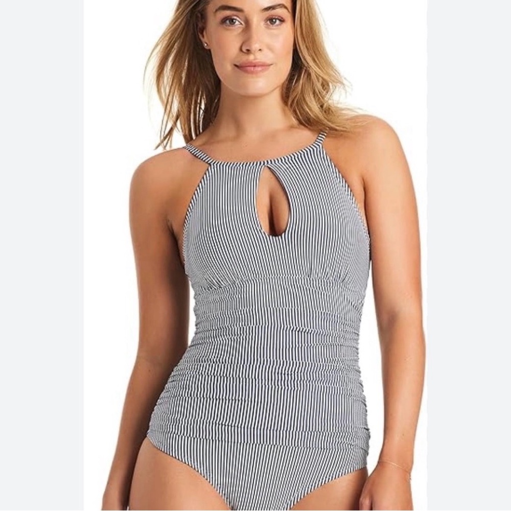 NWT Ellen Tracy High Neck Over-The-Shoulder Mio swimsuit